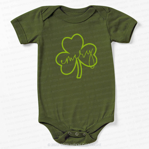 Shamrock Glitter Name St.Patricks Day Bodysuit For Baby