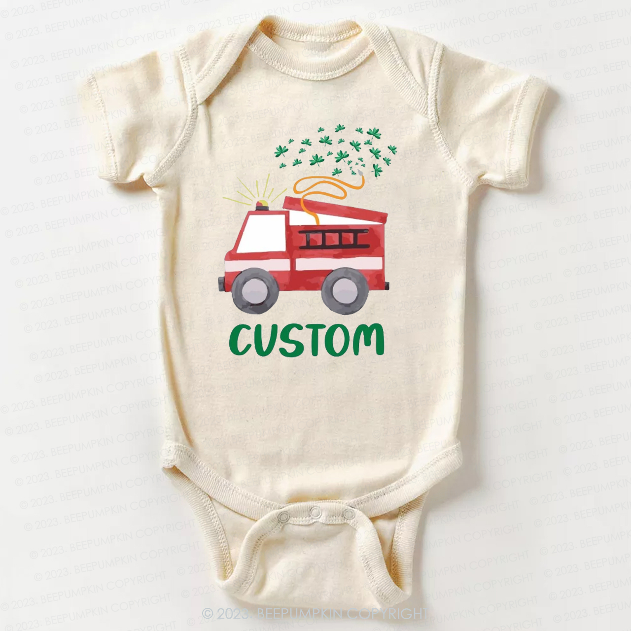Firetruck Shamrock St.Patricks Day Bodysuit For Baby