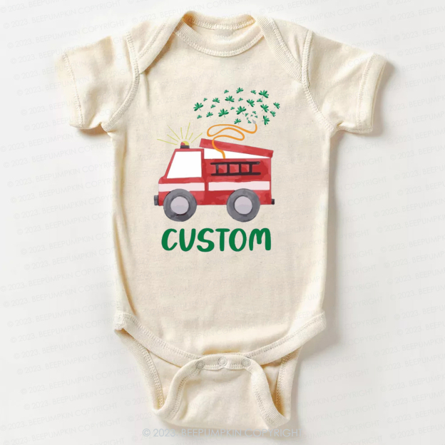 Firetruck Shamrock St.Patricks Day Bodysuit For Baby