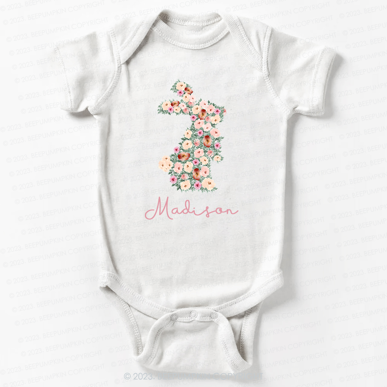 Spring Floral Bunny Easter Bodysuit For Baby