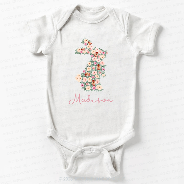 Spring Floral Bunny Easter Bodysuit For Baby