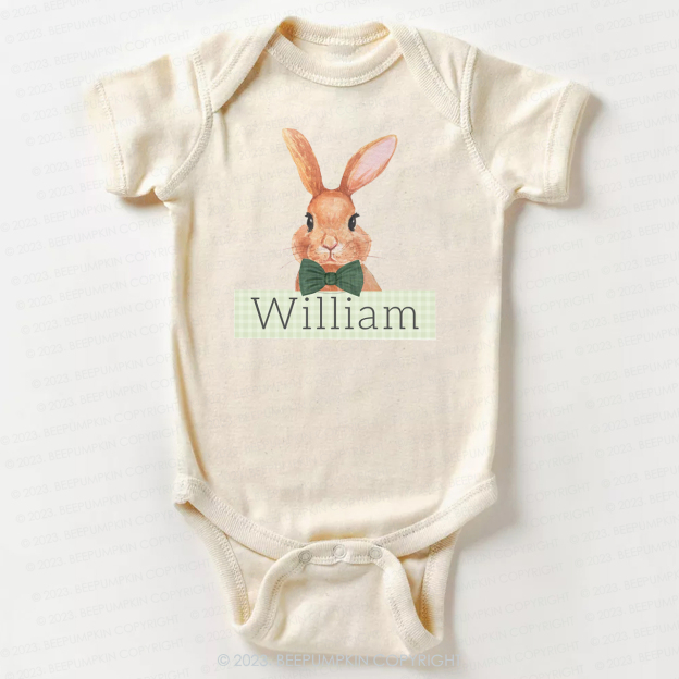 Easter Bunny Green Gingham Name Bodysuit For Baby