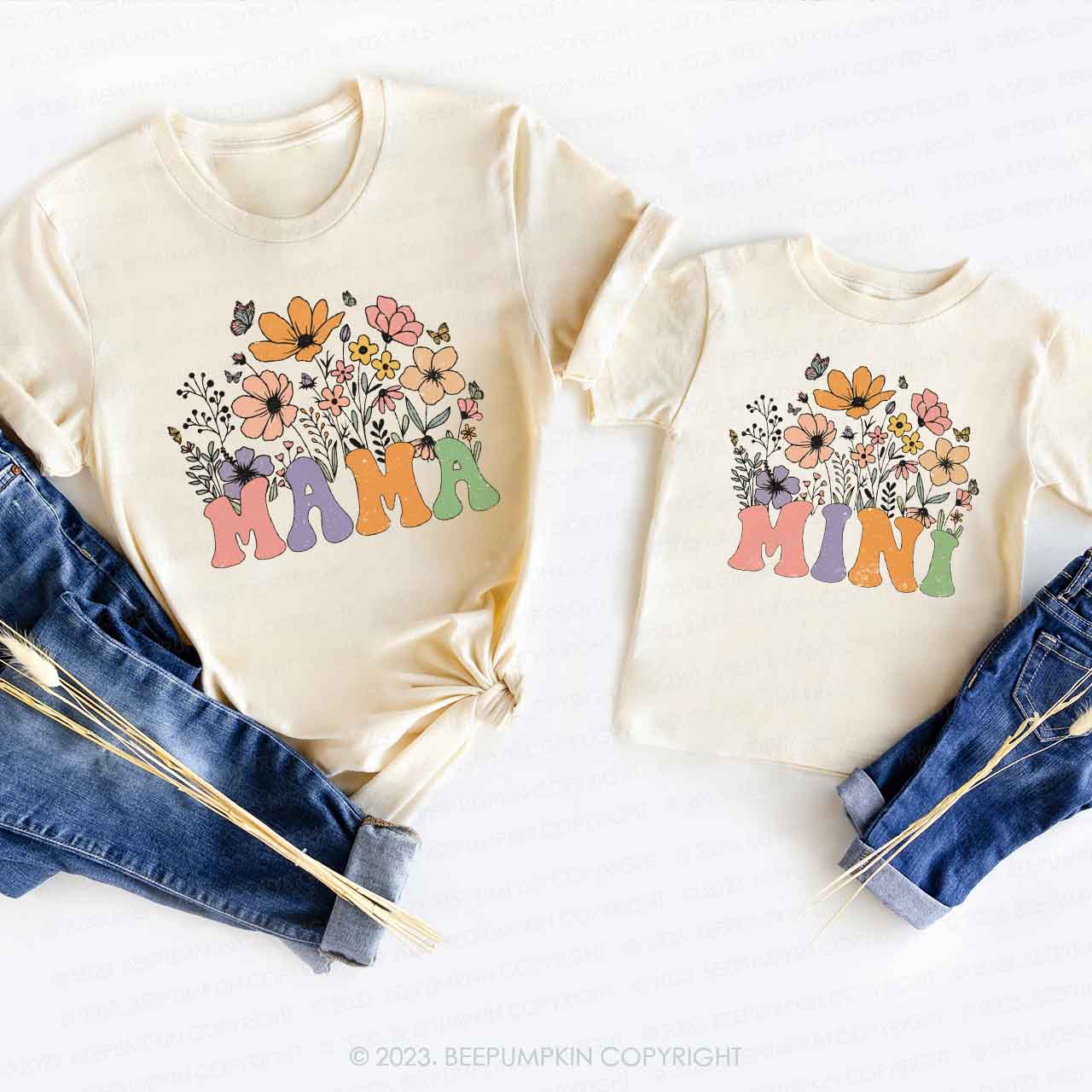  Mama And Mini Flower Boho Mom&Me Matching Tees