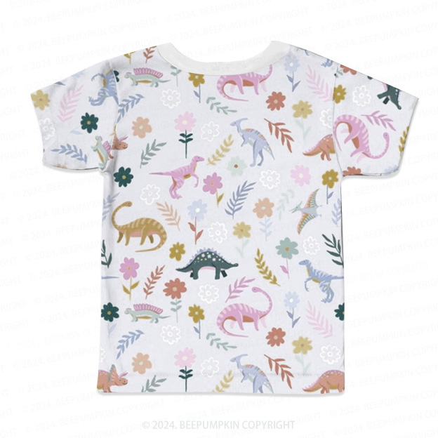 Colorful Spotted Dinosaur Flowers All Over Print Kids Tees 