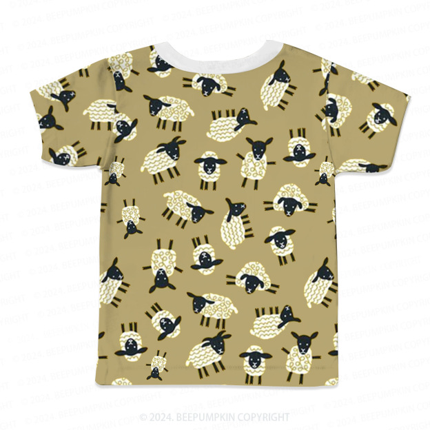 Curly Cartoon Sheep All Over Print Kids Tees 