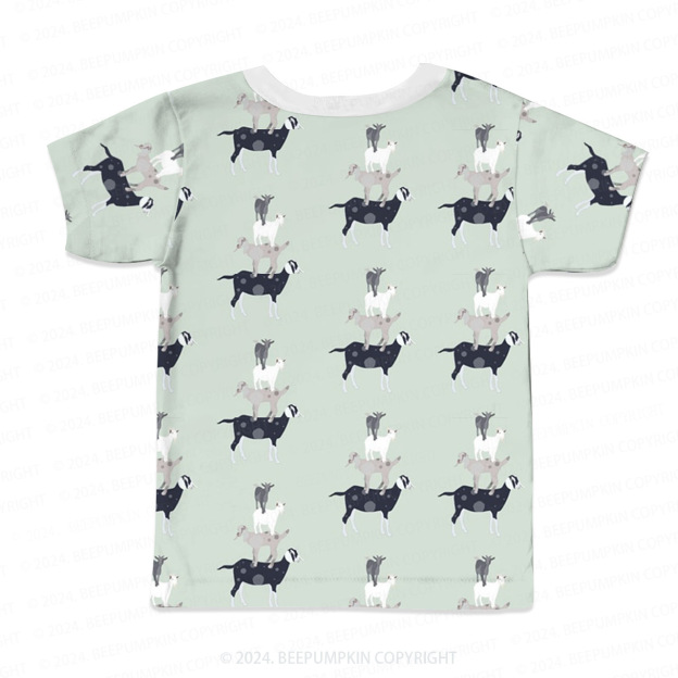 Stack Standing Goat All Over Print Kids Tees 