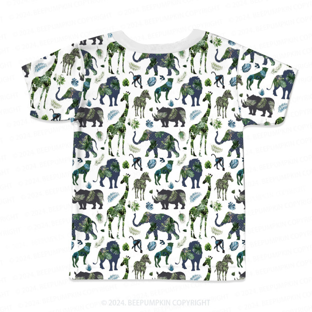 Rainforest Safari Animals All Over Print Kids Tees 