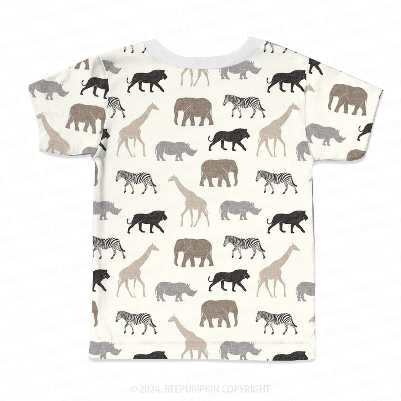 Safari Animals Silhouettes All Over Print Kids Tees