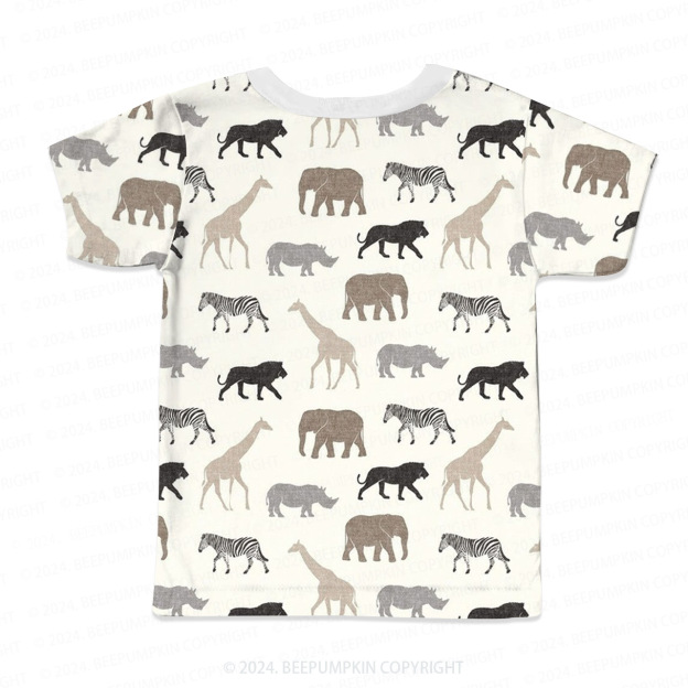 Safari Animals Silhouettes All Over Print Kids Tees 