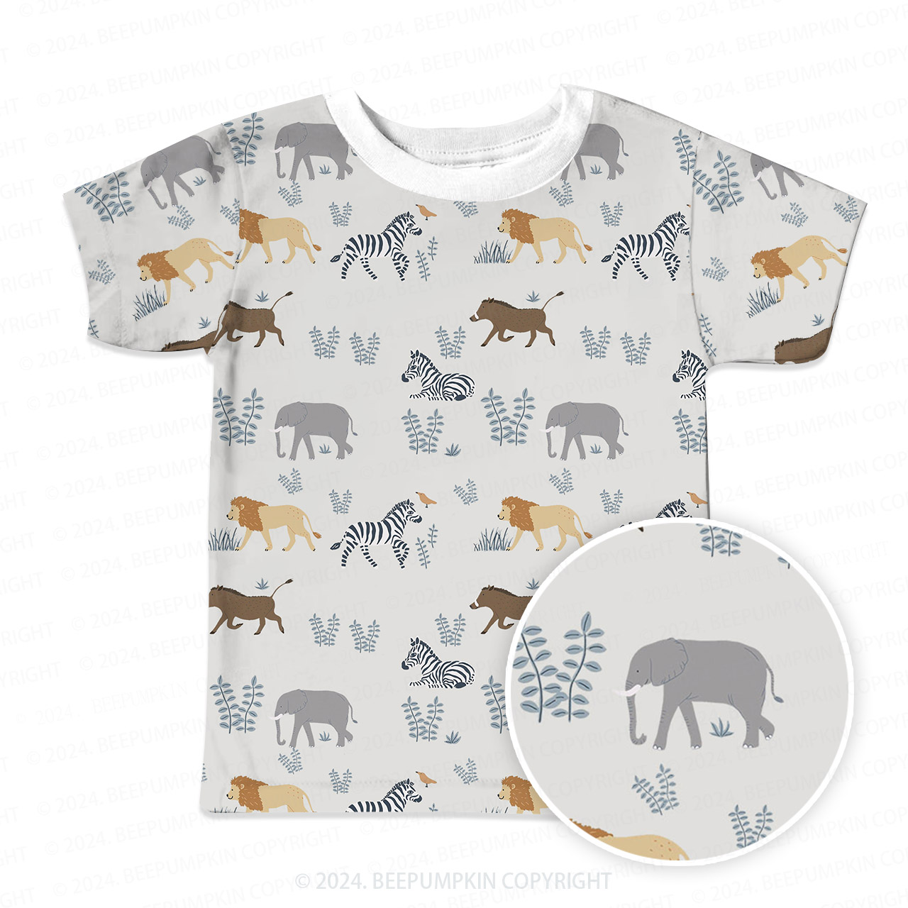 Zebra Lion Elephant All Over Print Kids Tees 