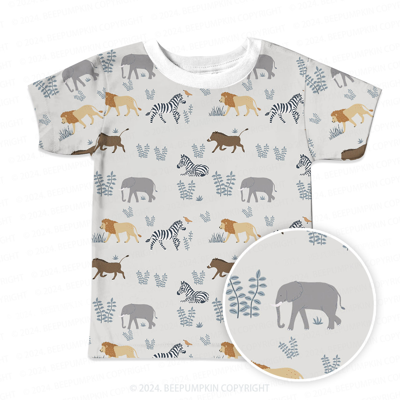 Zebra Lion Elephant All Over Print Kids Tees