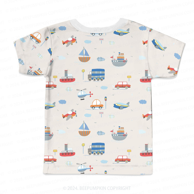 Ships Airplanes And Car All Over Print Kids Tees