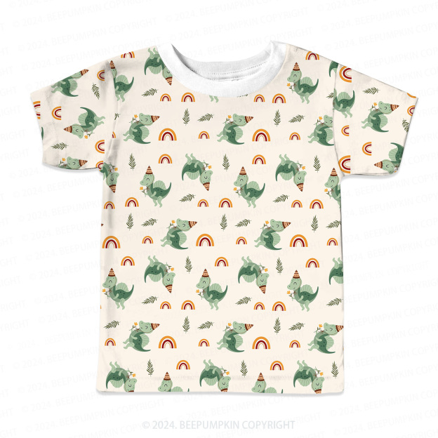 Green Dinosaur And Rainbow All Over Print Kids Tees 