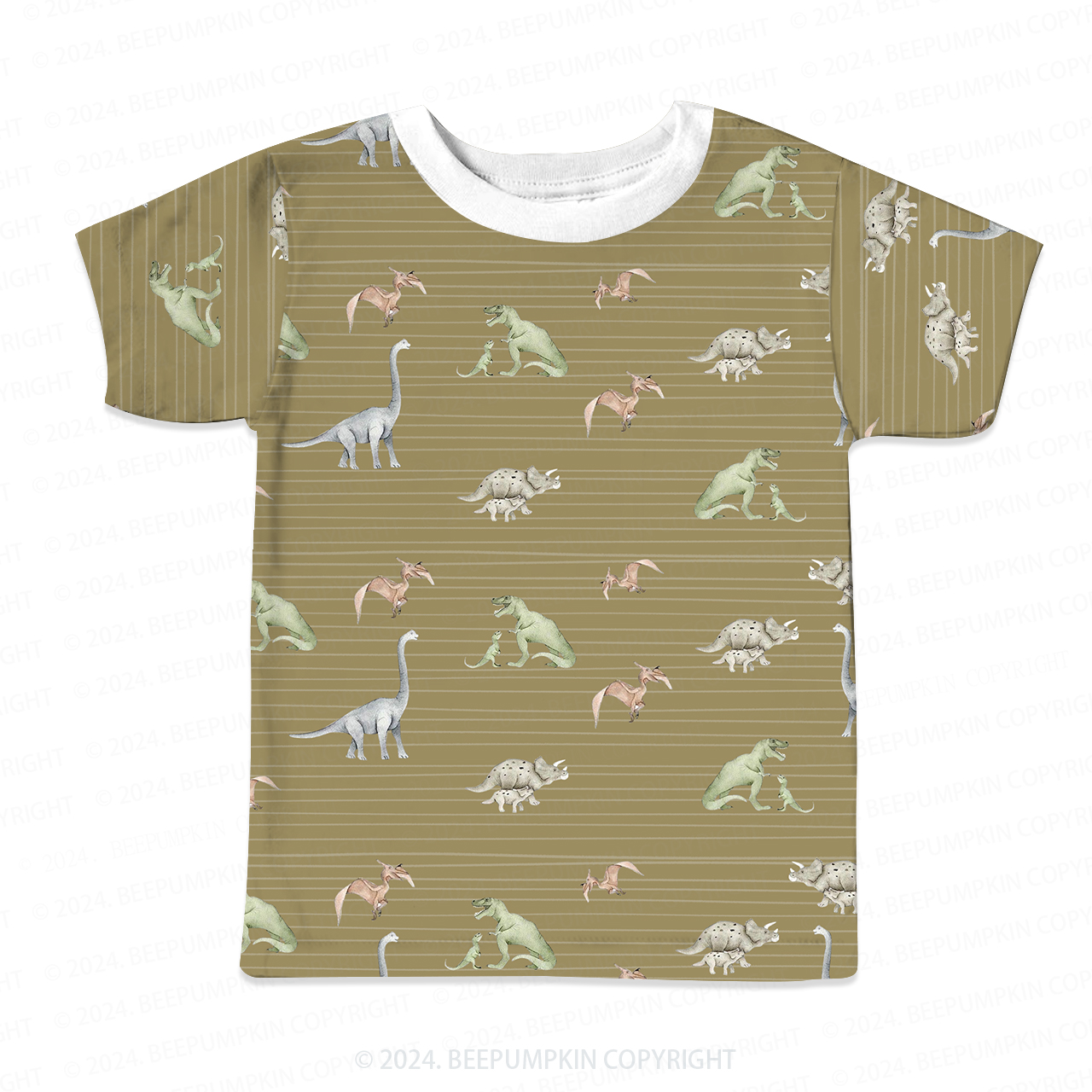 Striped Dinosaur All Over Print Kids Tees