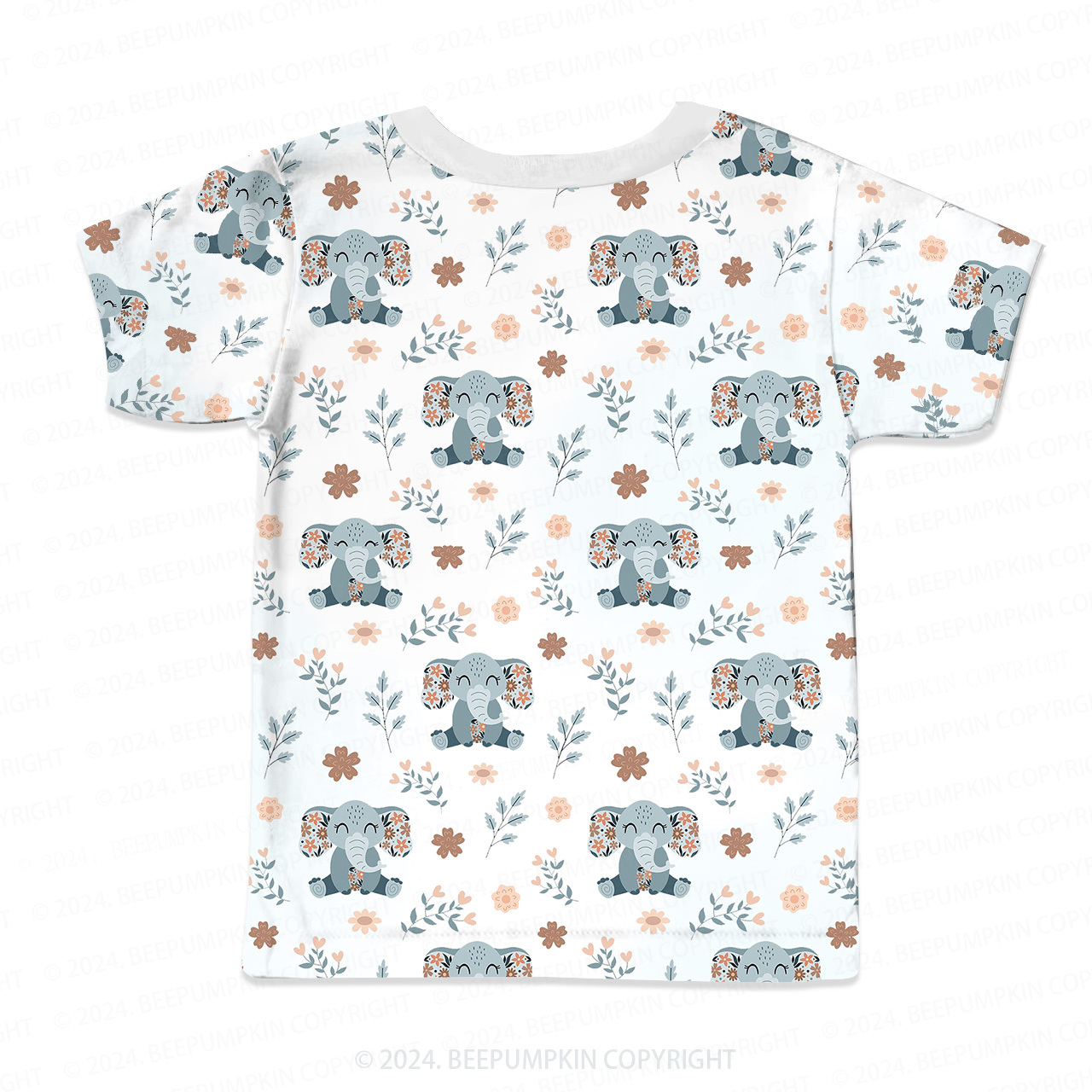 Elephant With Flowers All Over Print Kids Tees