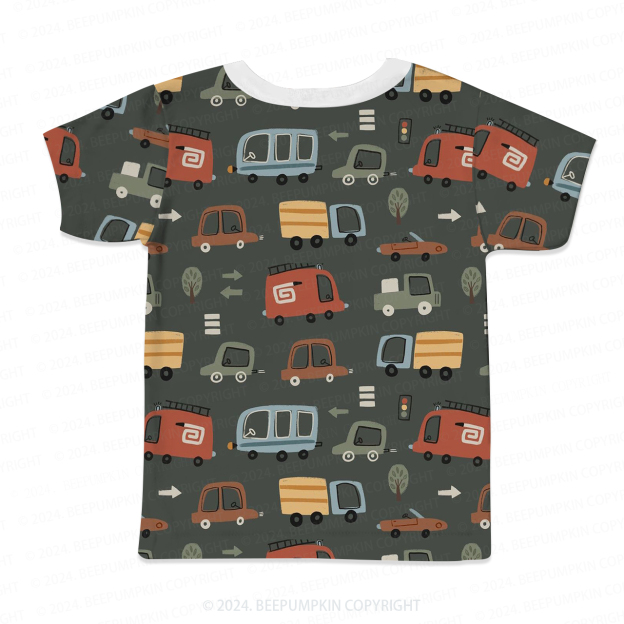 Cartoon City Transportation All Over Print Kids Tees