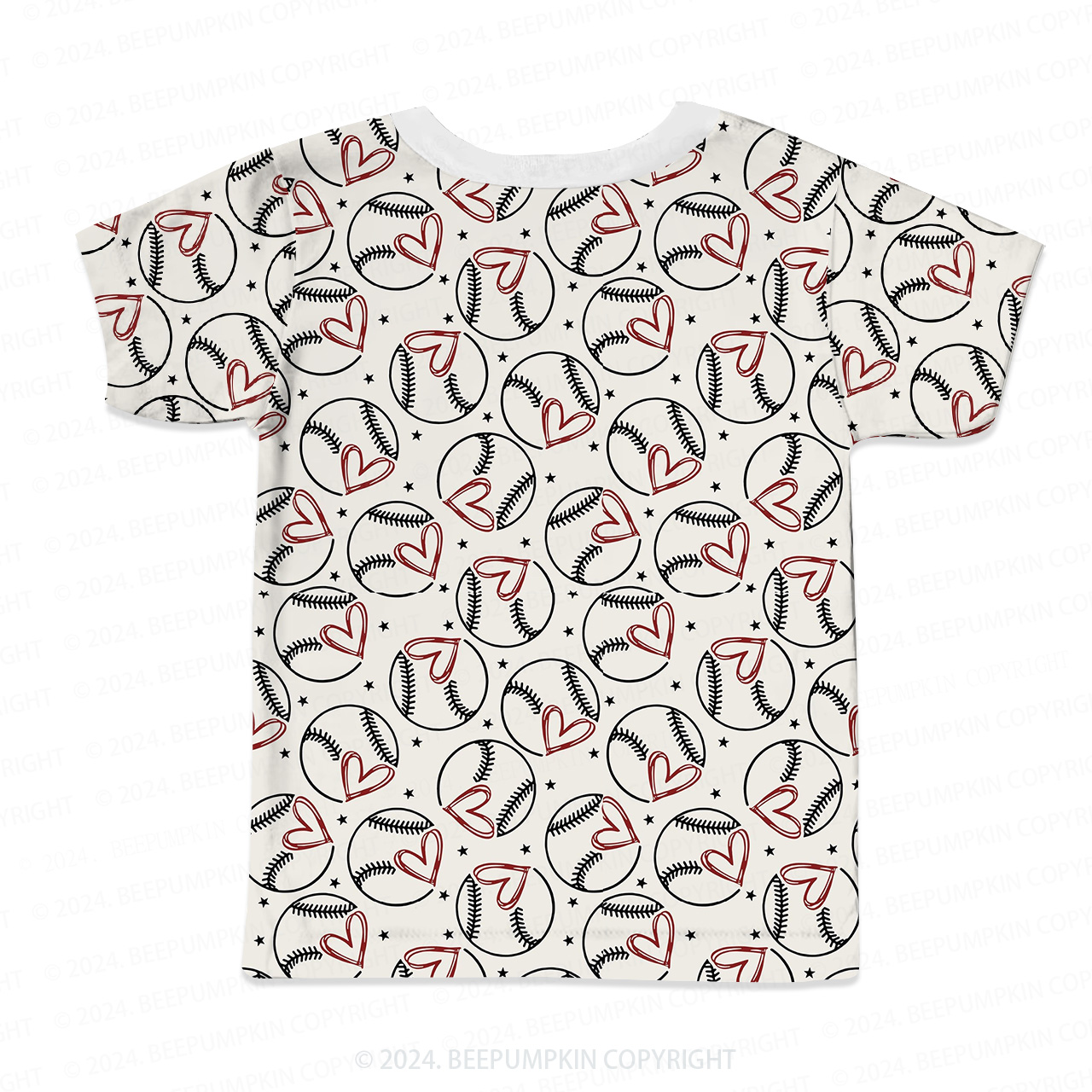 Baseball With Heart All Over Print Kids Tees