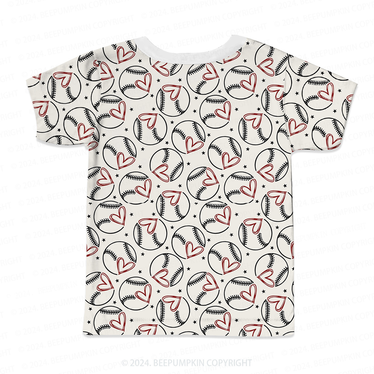 Baseball With Heart All Over Print Kids Tees