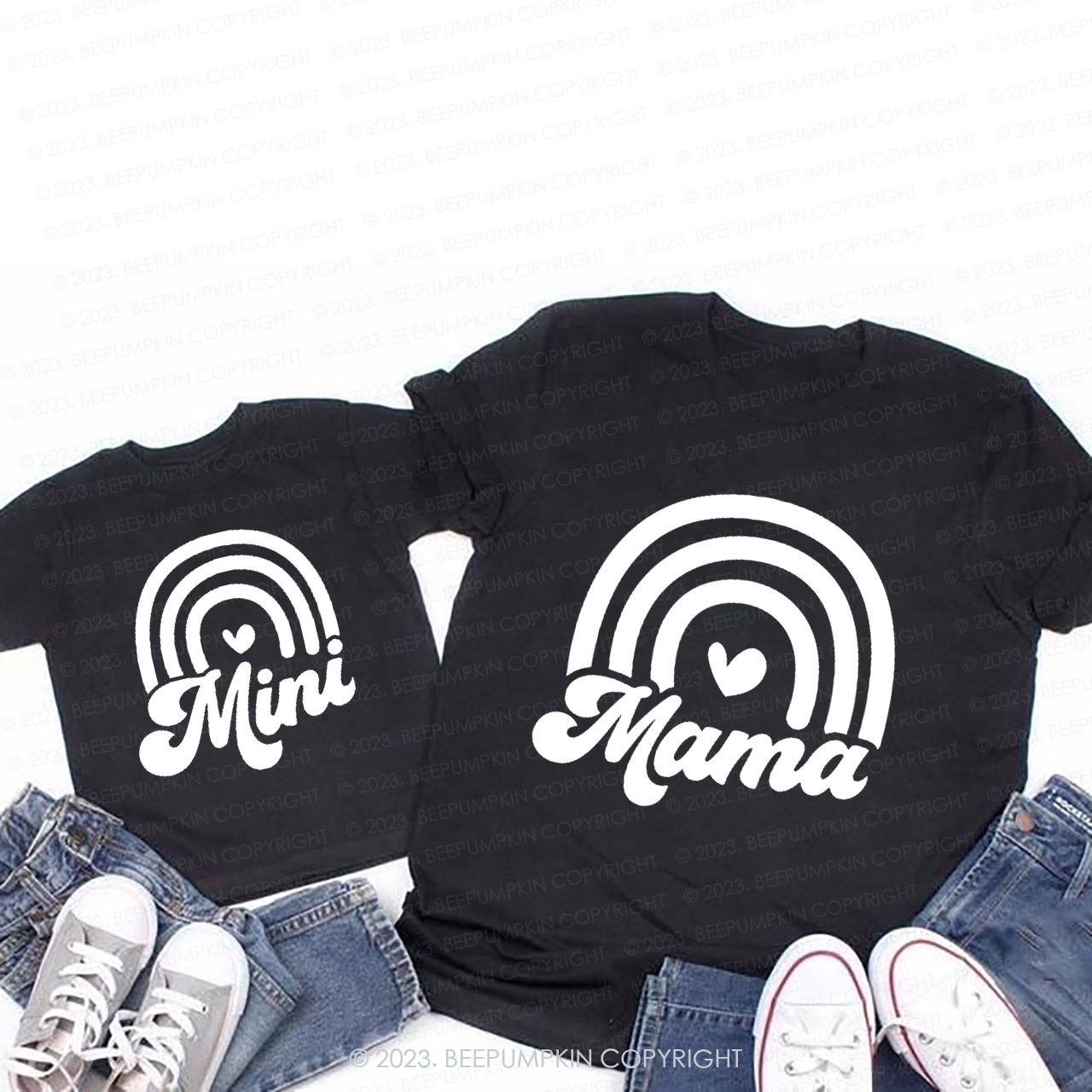 Rainbow Hearts Mama Mini T-Shirts For Mom&Me