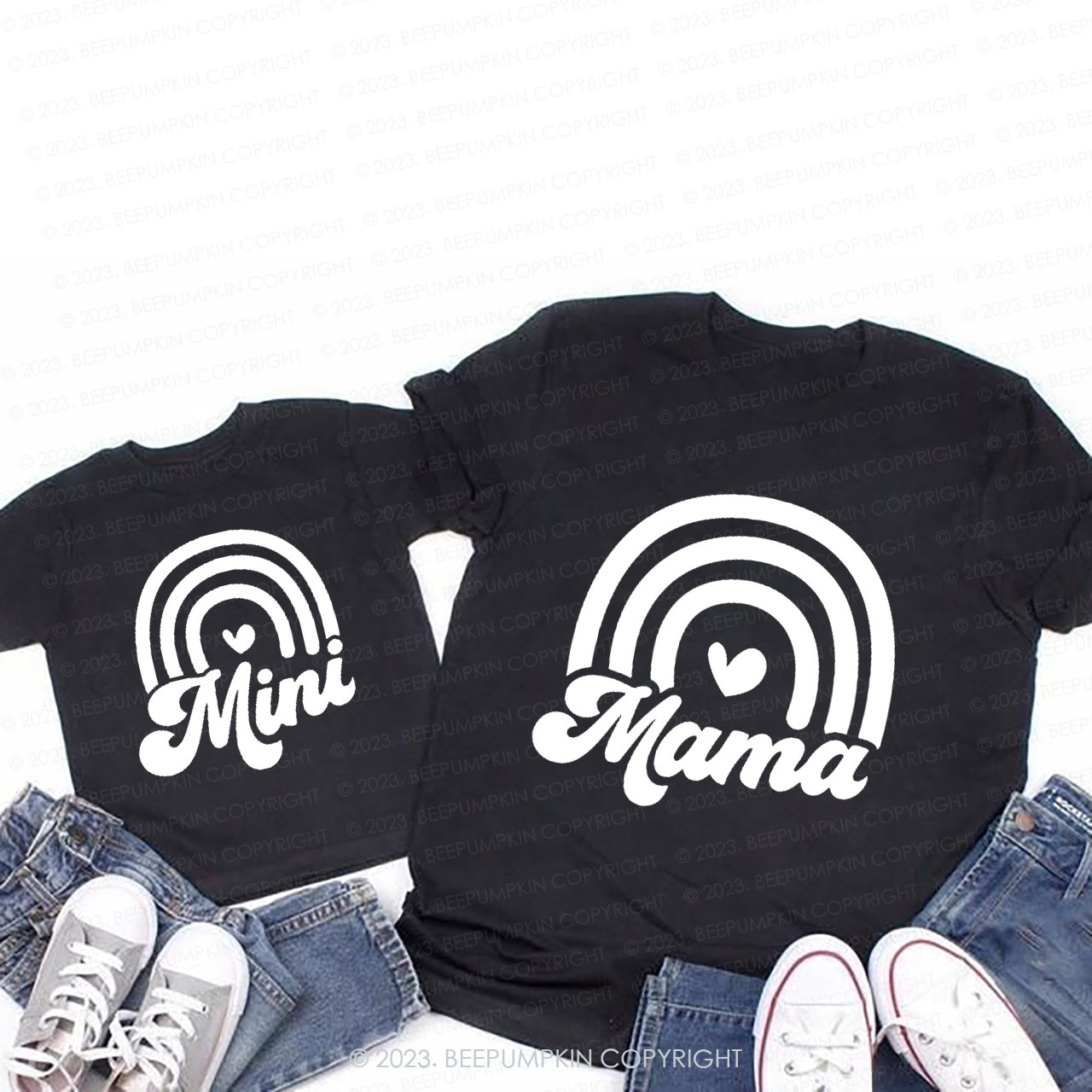 Rainbow Hearts Mama Mini T-Shirts For Mom&Me