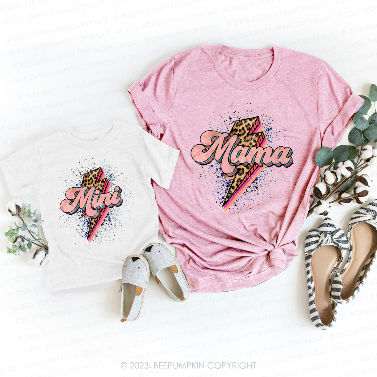 Retro Pink Leopard Print T-Shirts For Mom&Me