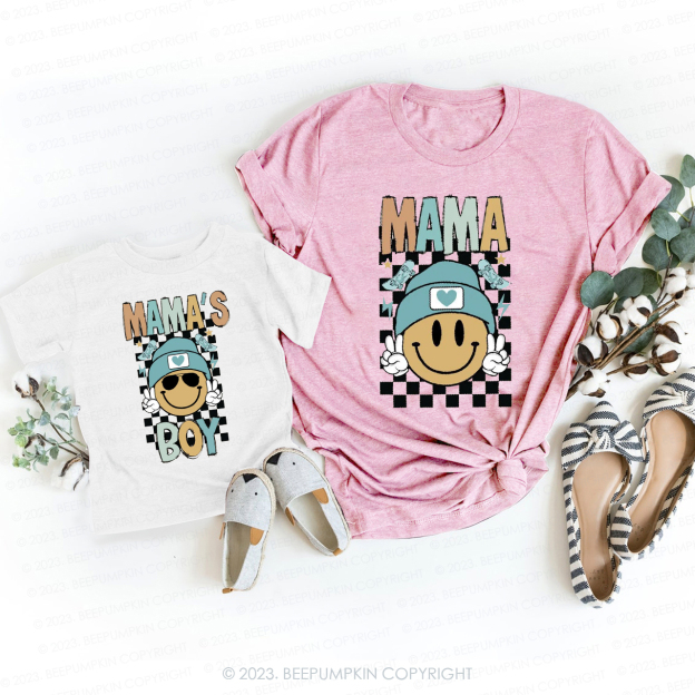 Retro Happy Face Mom And Boy T-Shirts For Mom&Me