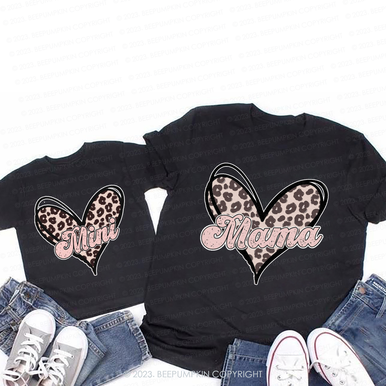 Pink Leopard Print Mama Mini T-Shirts For Mom&Me