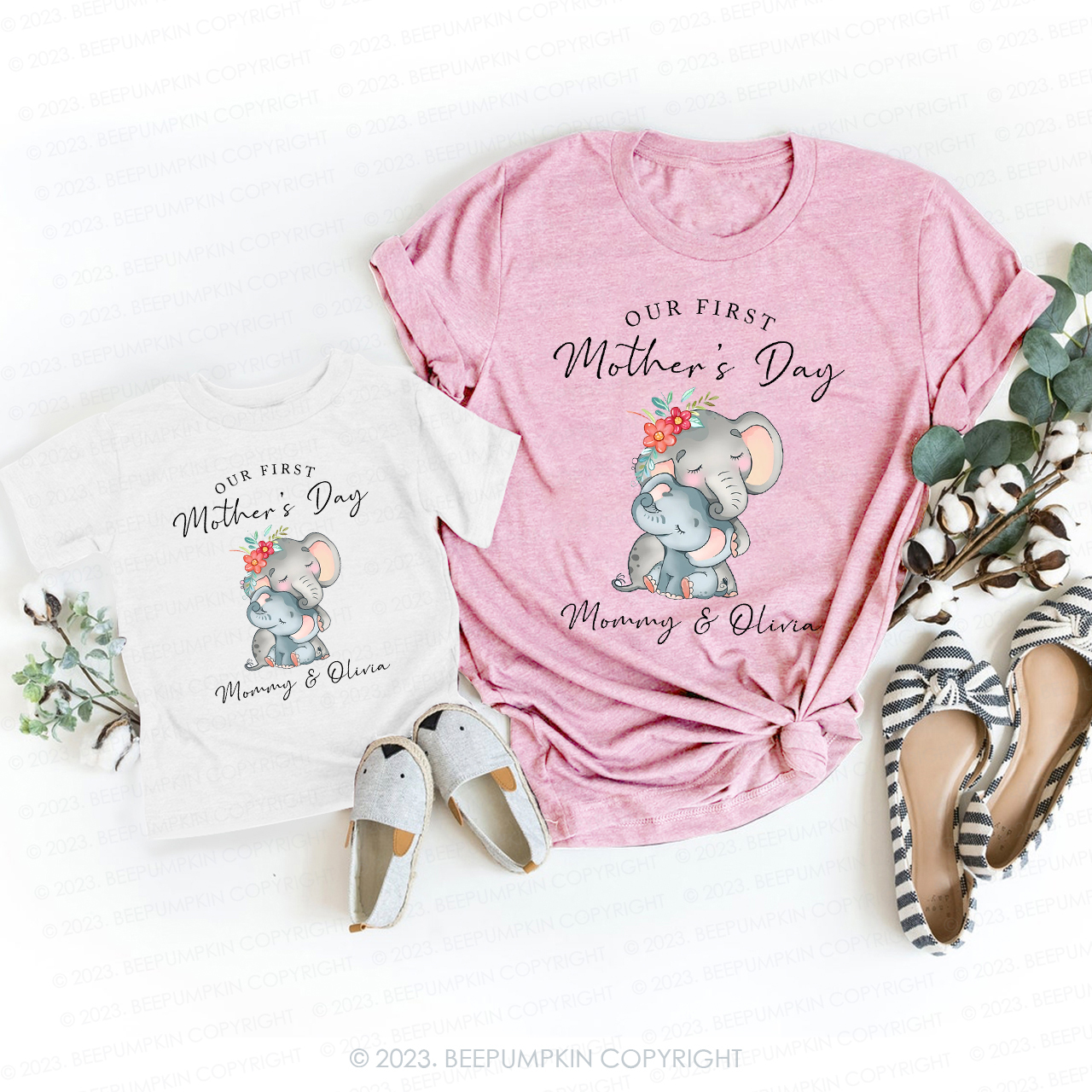 Elephant Our First Mother's Day T-Shirts For Mom&Me