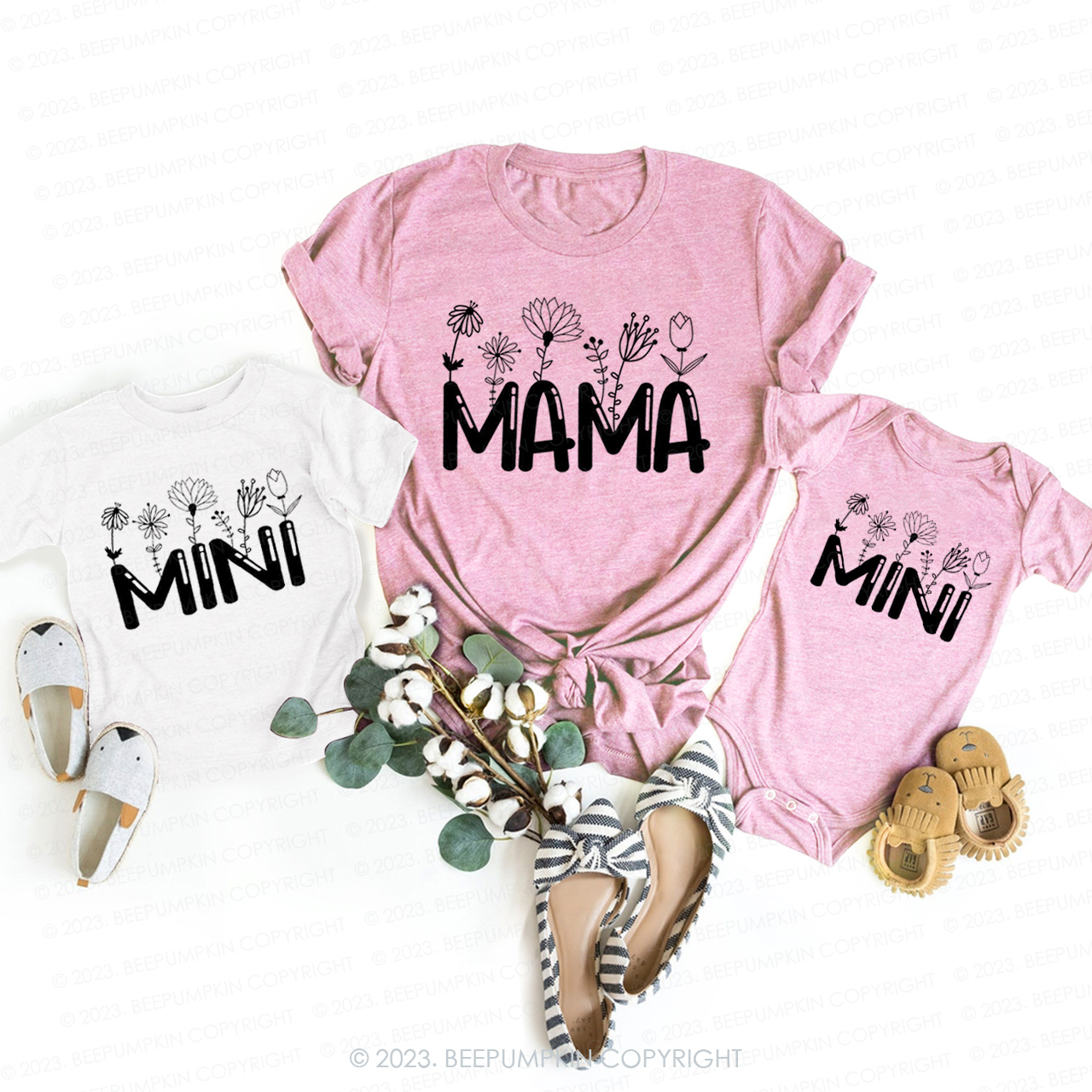 Blooming Flowers  Mama And Mini T-Shirts For Mom&Me