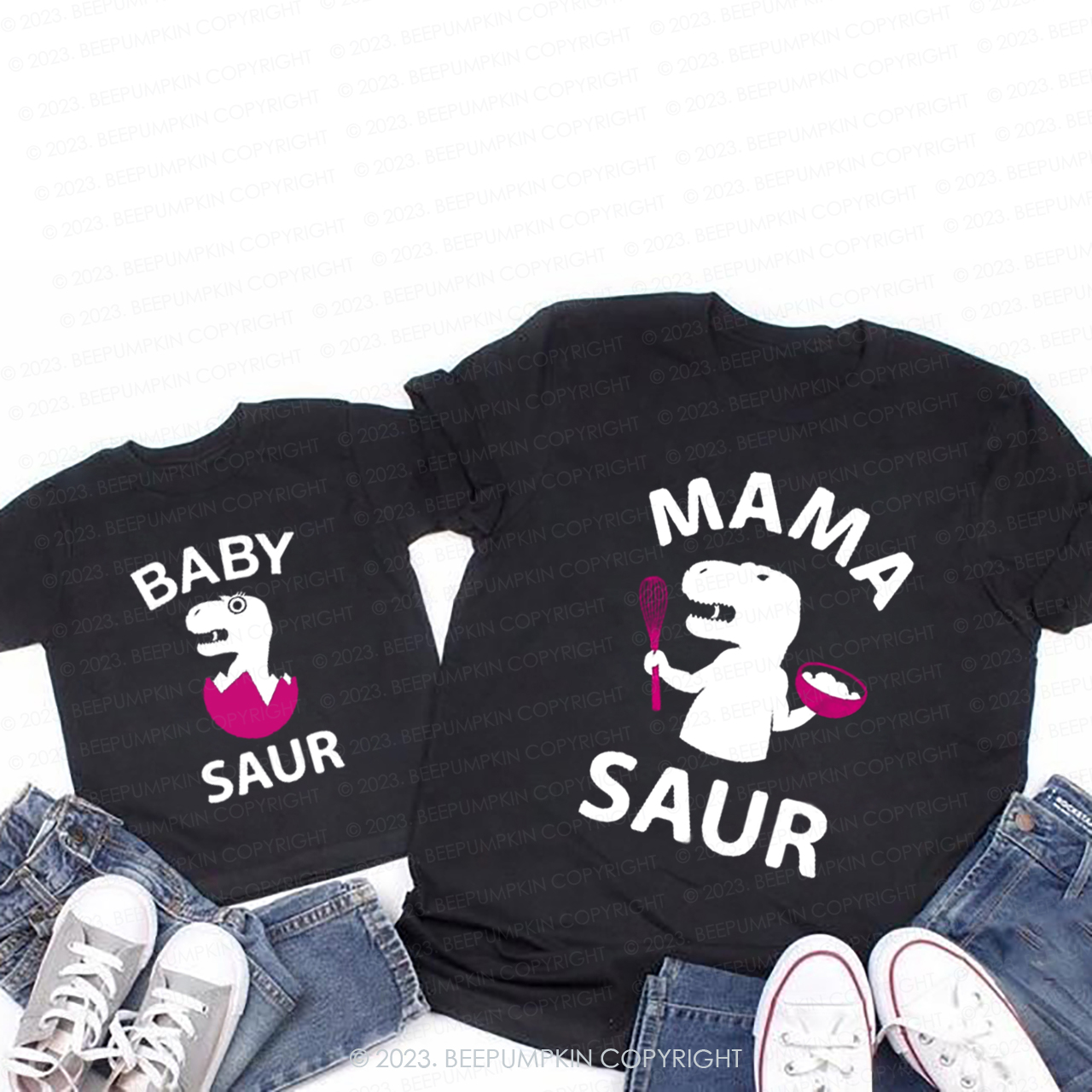 Mama Baby Saur T-Rex T-Shirts For Mom&Me