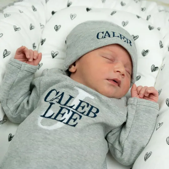 Personalized Baby Grey Rompers (Romper +Hat)