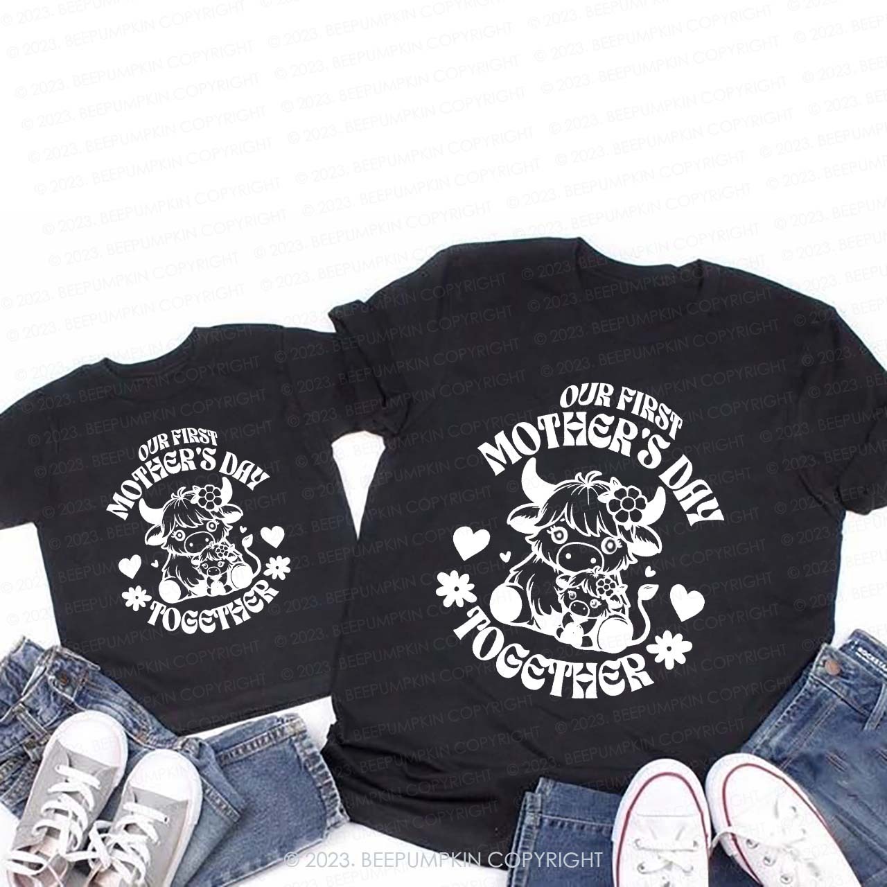 Cute Cow First Mother's Day T-Shirts For Mom&Me