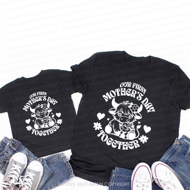 Cute Cow First Mother's Day T-Shirts For Mom&Me