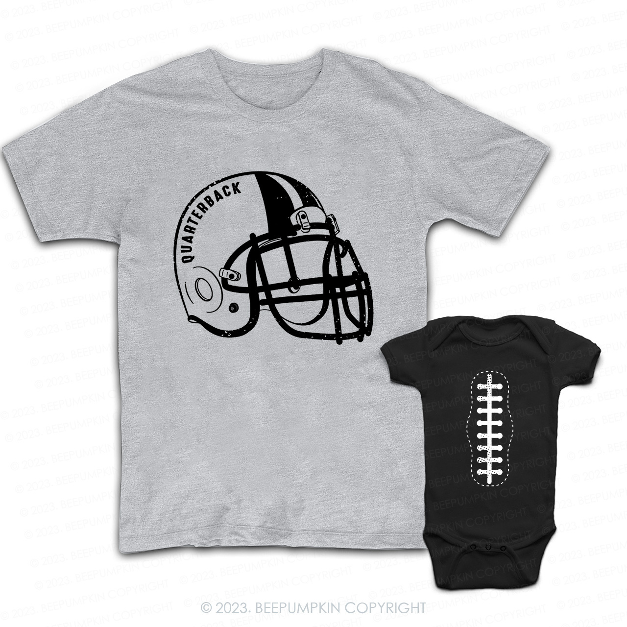 Quarterback Helmet And Football Daddy And Me Matching Shirt