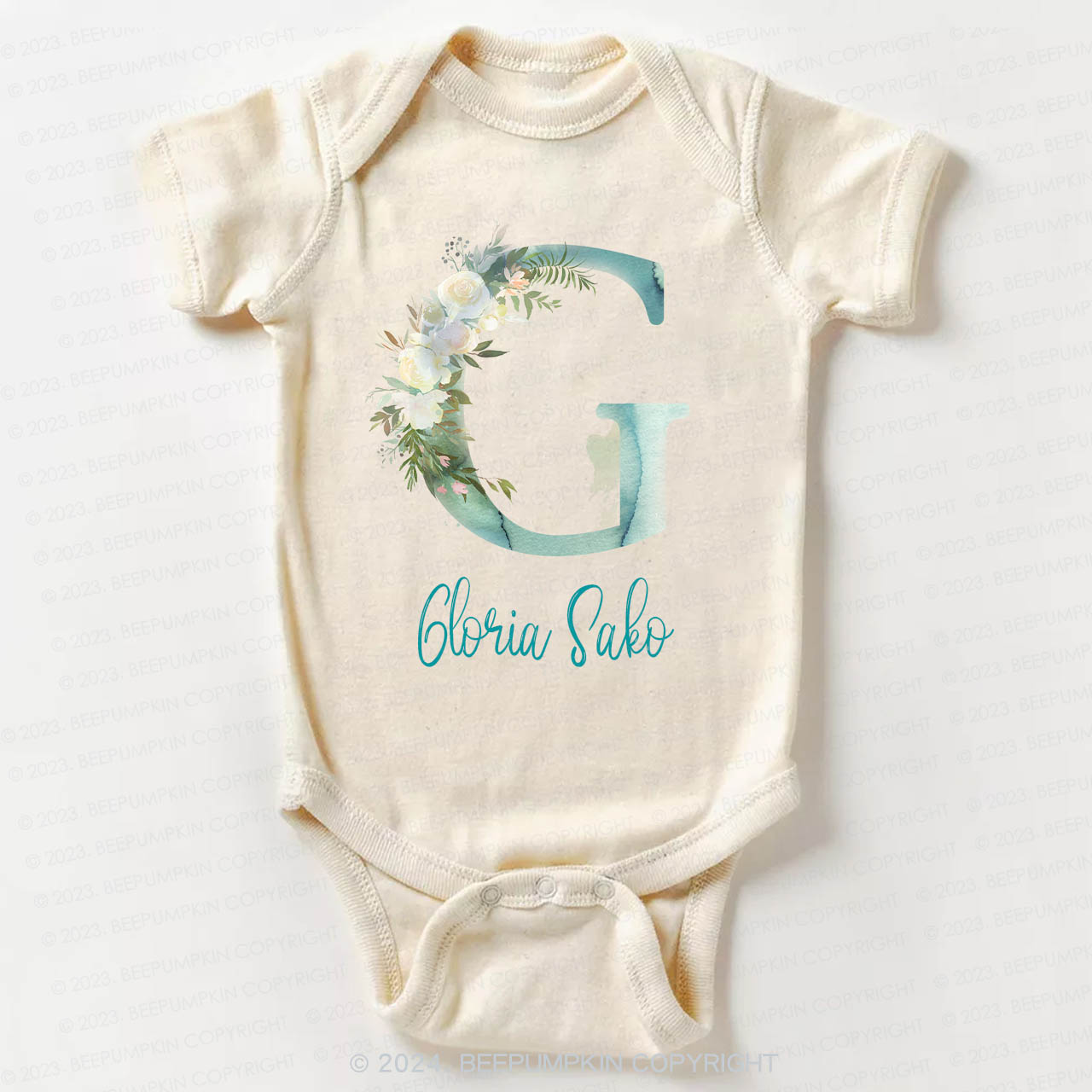 Personalized Green Florals Bodysuit For Baby 