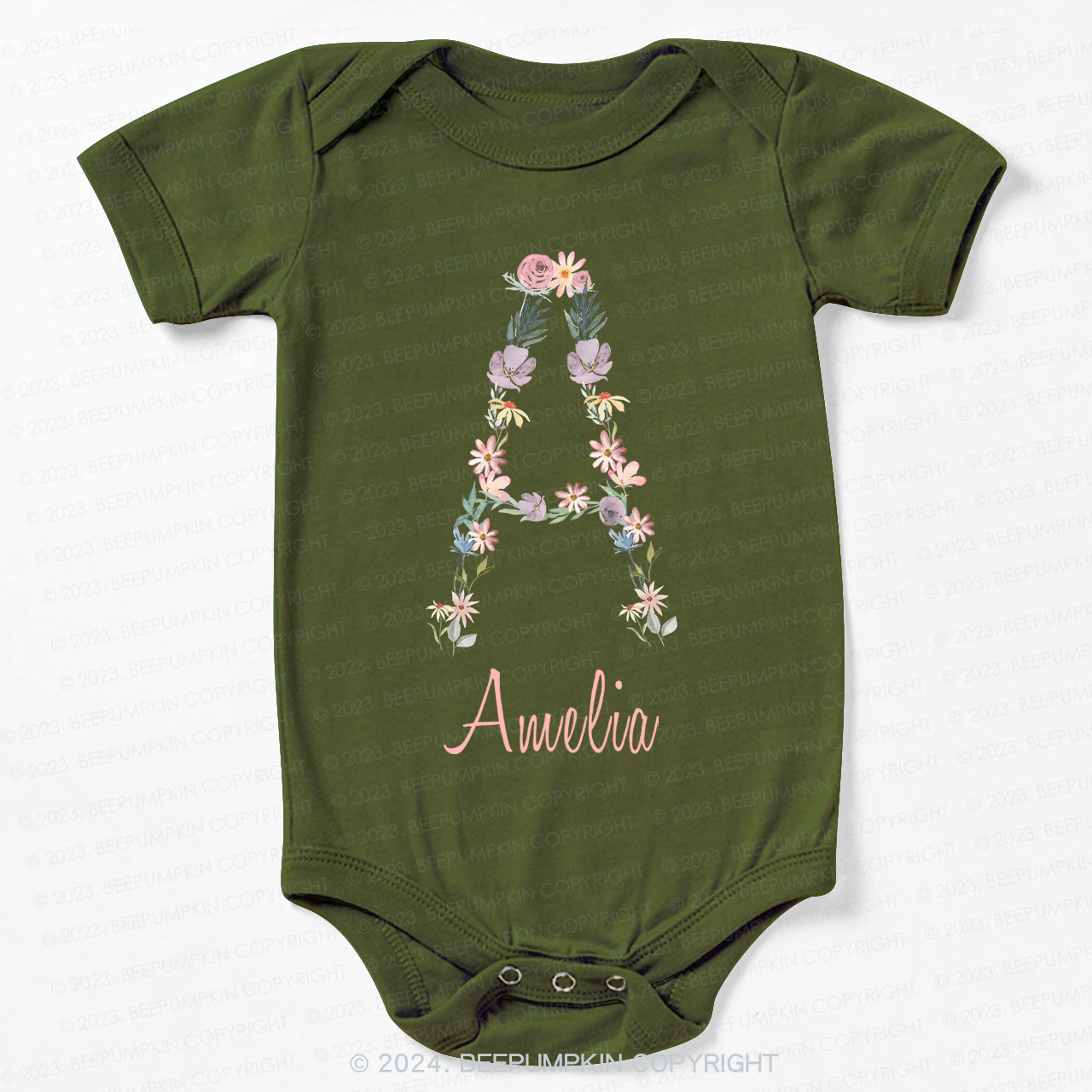 Personalized Flower Monogram Bodysuit For Baby 