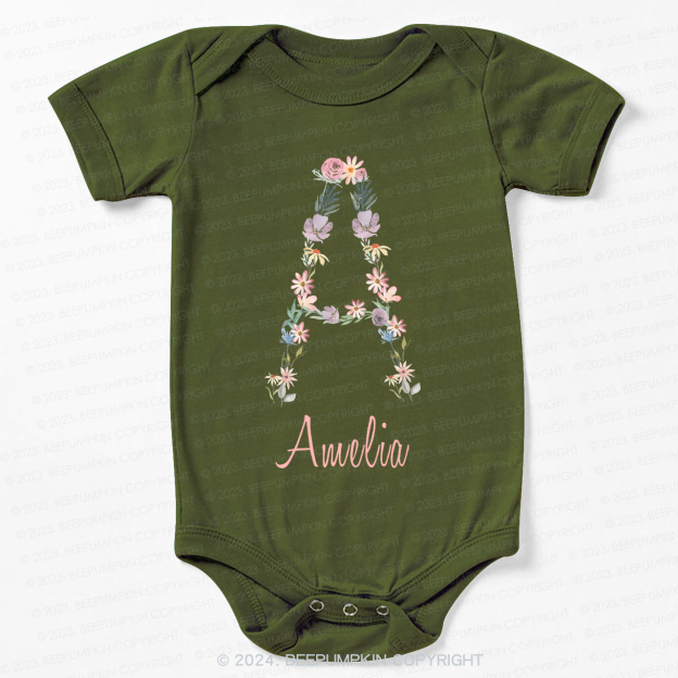Personalized Flower Monogram Bodysuit For Baby 
