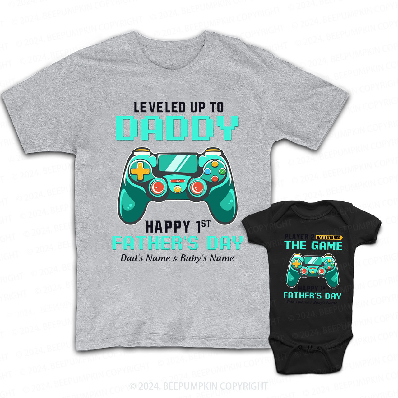 Green Game Leveled Up To Daddy Daddy And Me Matching Shirt