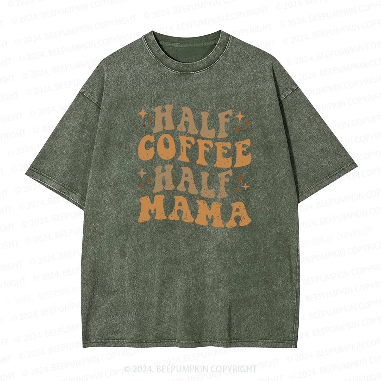 Half Coffee Half Mama Mama Washed T-Shirts 