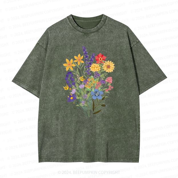 Flowers Lover Mama Washed T-Shirts 