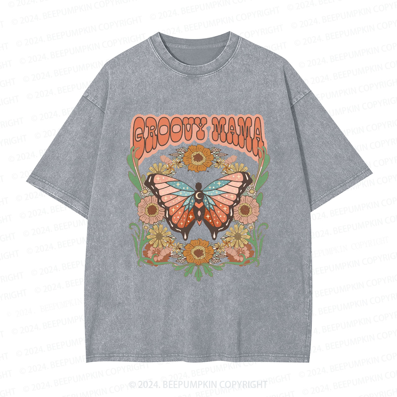 Retro Flower Butterfly Mama Washed Tees