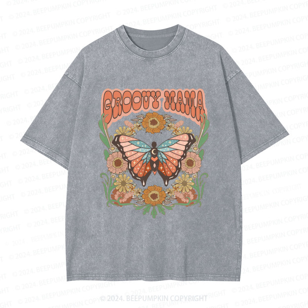 Retro Flower Butterfly Mama Washed Tees