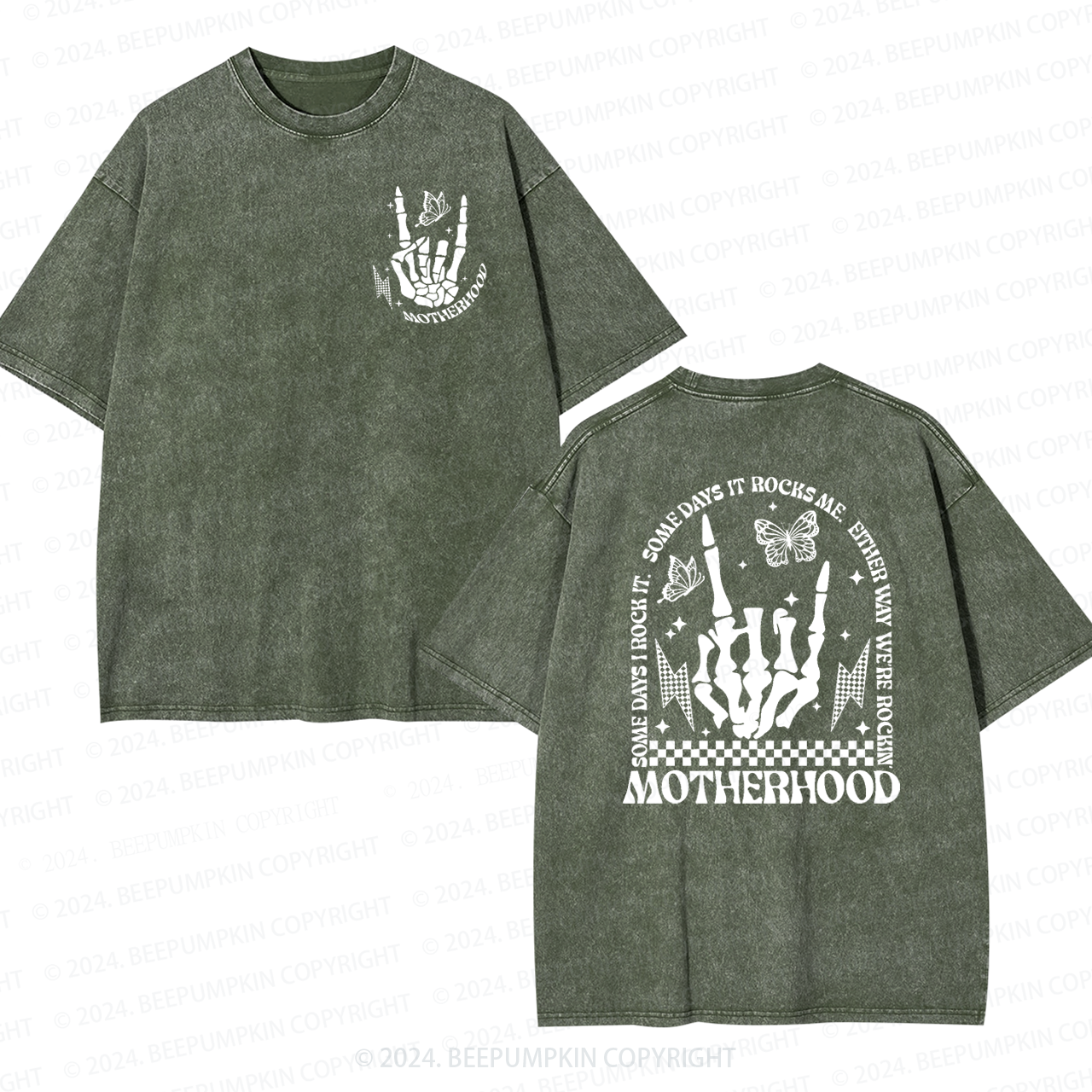 Motherhood Rock Skeleton Mama Washed Tees