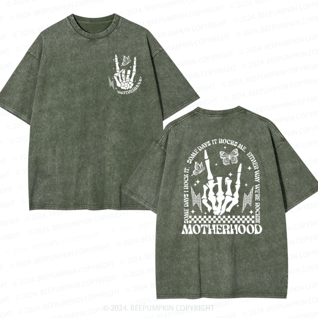 Motherhood Rock Skeleton Mama Washed Tees