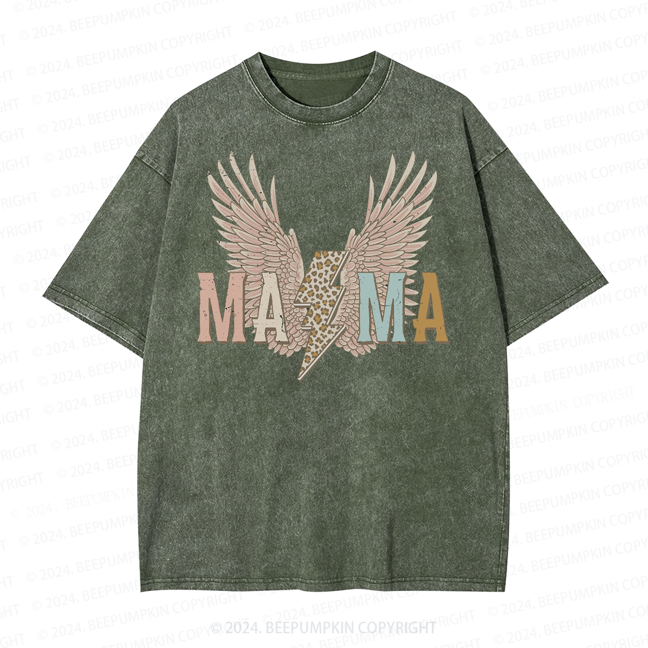 Distressed Wings Leopard Bolt Mama Washed Tees
