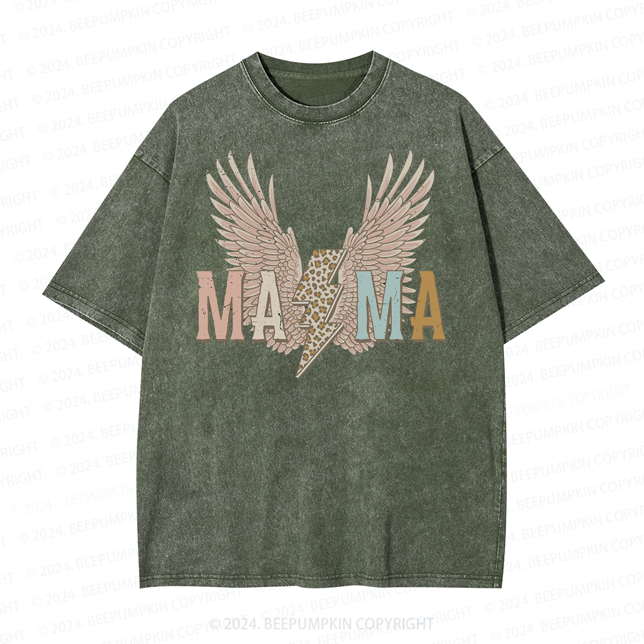 Distressed Wings Leopard Bolt Mama Washed Tees