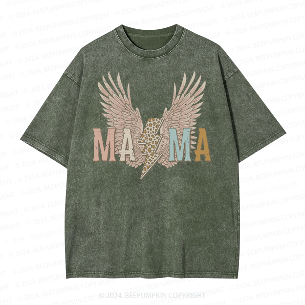 Distressed Wings Leopard Bolt Mama Washed Tees