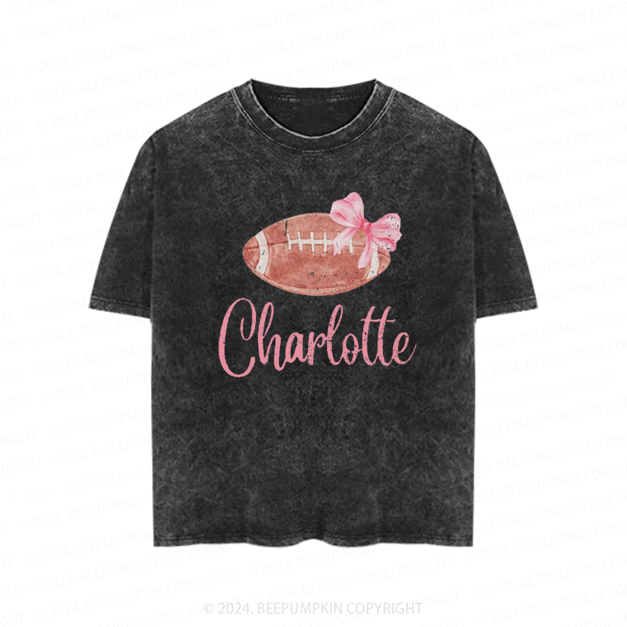 Personalized Football Bow Toddler&Kids Washed Tees          