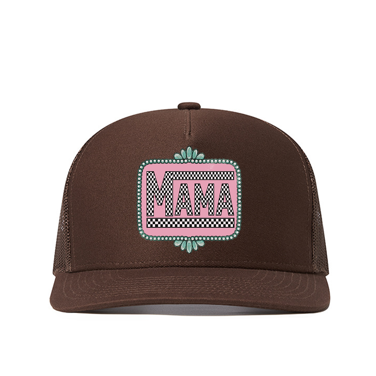 Pink Checkered Print Mama Trucker Hat