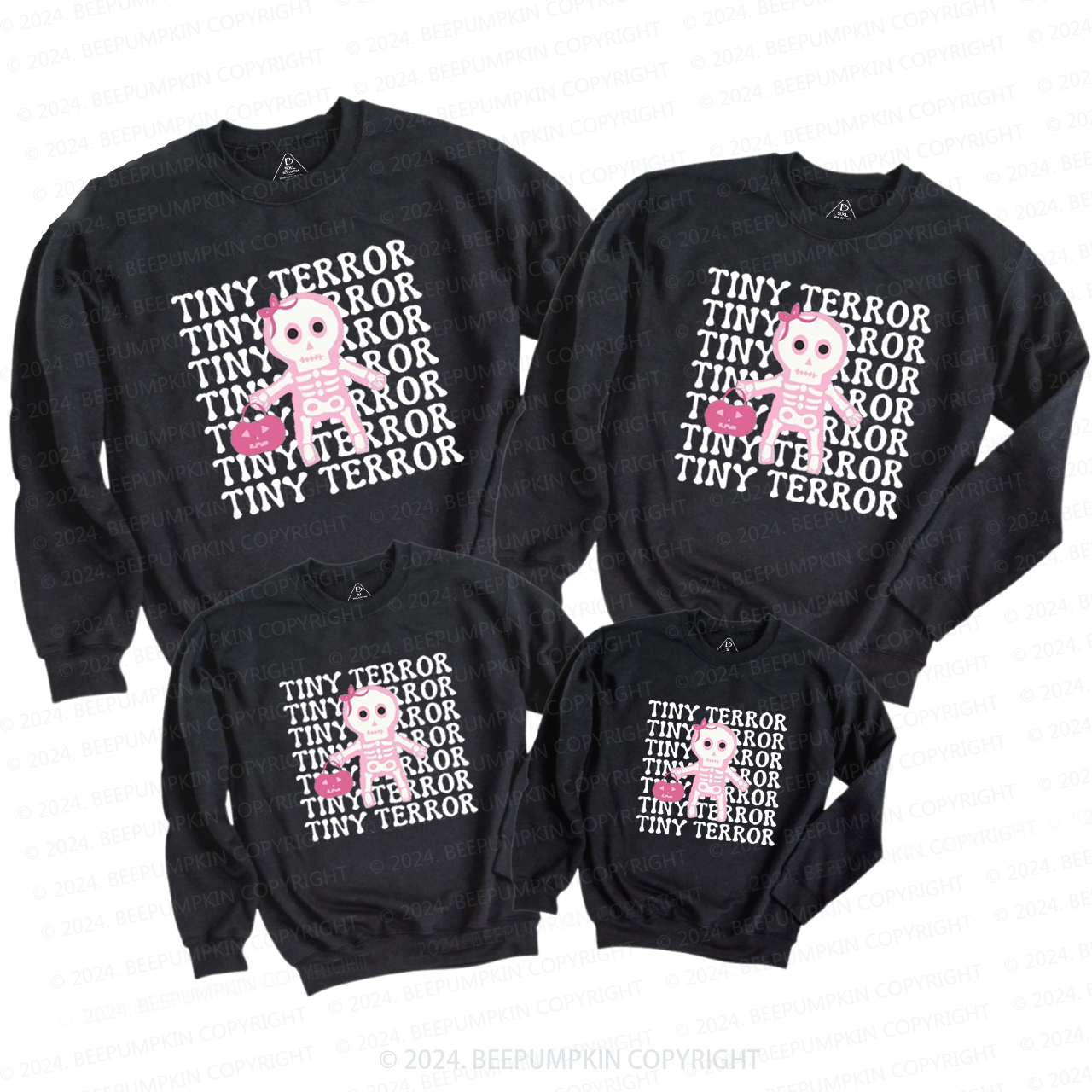 Pink Tiny Terror Halloween Family Matching Sweatshirt
